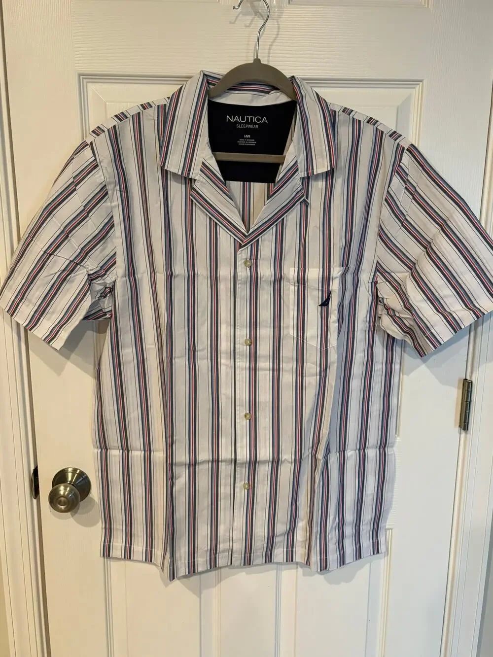 Nautica Button Up Short Sleeve Sleepwear Pajama Shirt Stripes Large